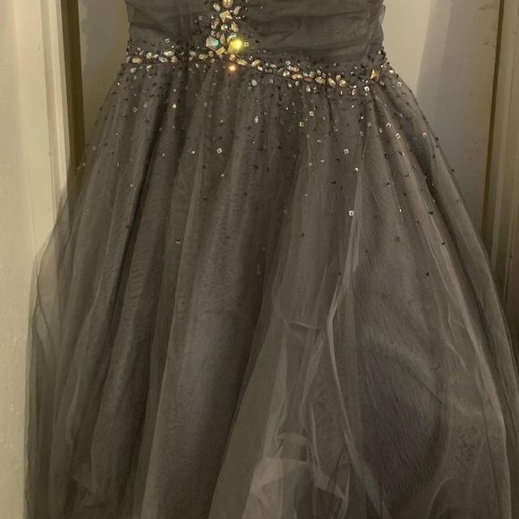 Gray, jeweled, trumpet gown - Picture 2 of 2